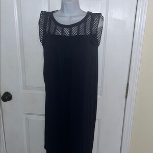 Sleeveless Navy Blue Dress with Mesh Detail